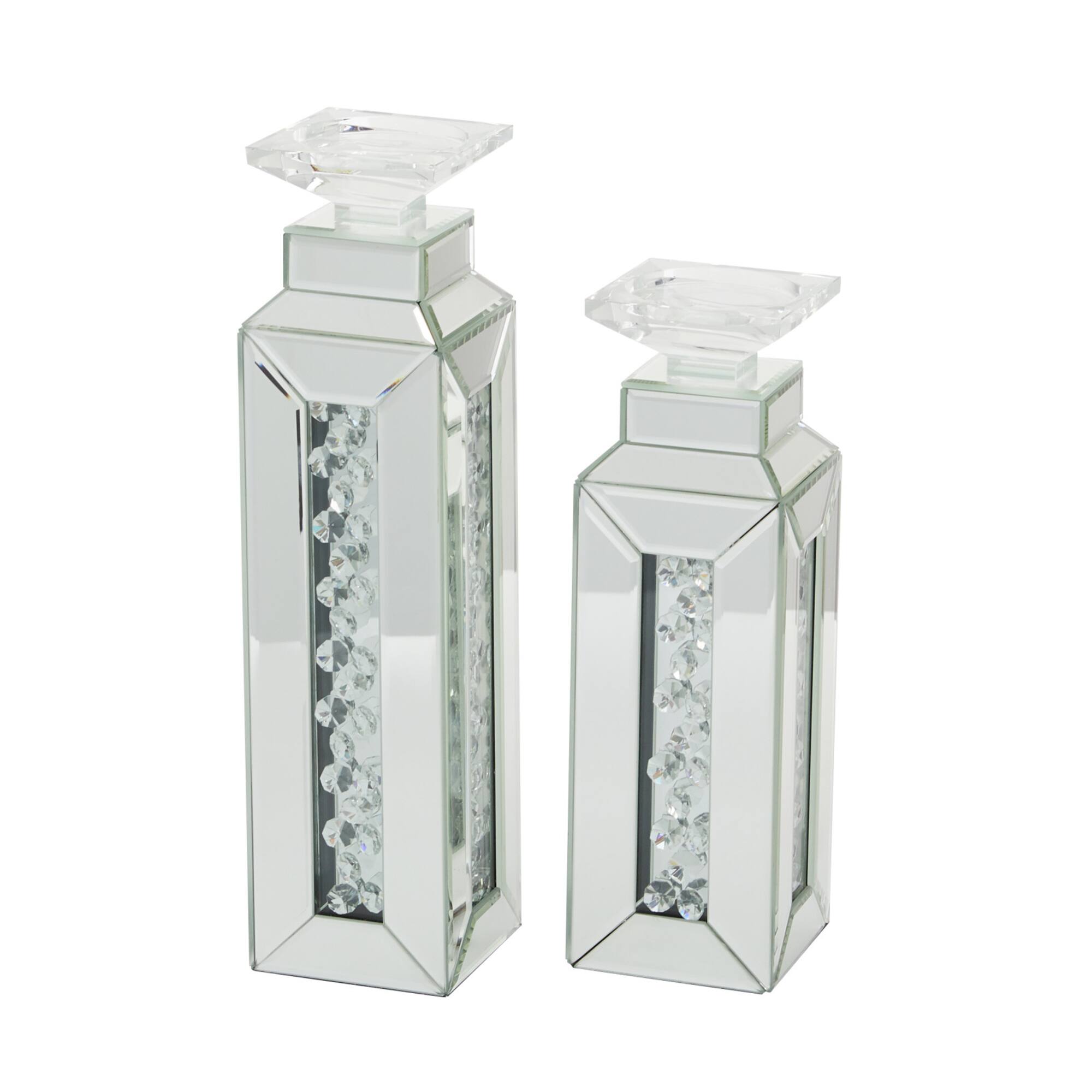 Silver Wood Glam Candle Holder Set